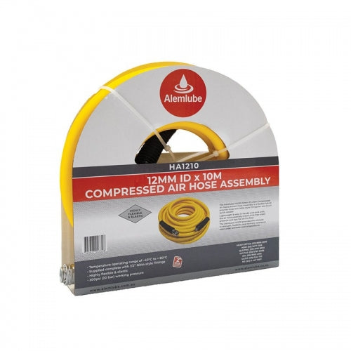 Alemlube HA1210 Compressed Air Hose Assembly [but 1/2" x 10m HA1220 as above but 1/2" x 20m HA1230 as above but 1/2" x 30m HA1030 as above but 3/8" x 30m]